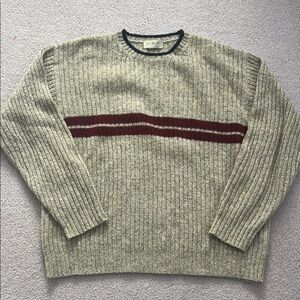 J. Crew Heather Gray Sweater with Burgundy Stripe